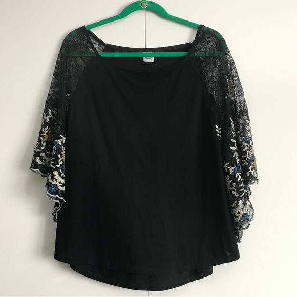 Anthropologie Akemi + Kin Callista Black Lace Embroidered Sleeve Tee XXS EUC - Picture 13 of 13
